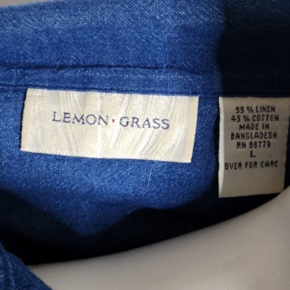 LEMON GRASS Solid All Blue Long Sleeve Button Down Linen Blend Shirt Womens L - Picture 5 of 6
